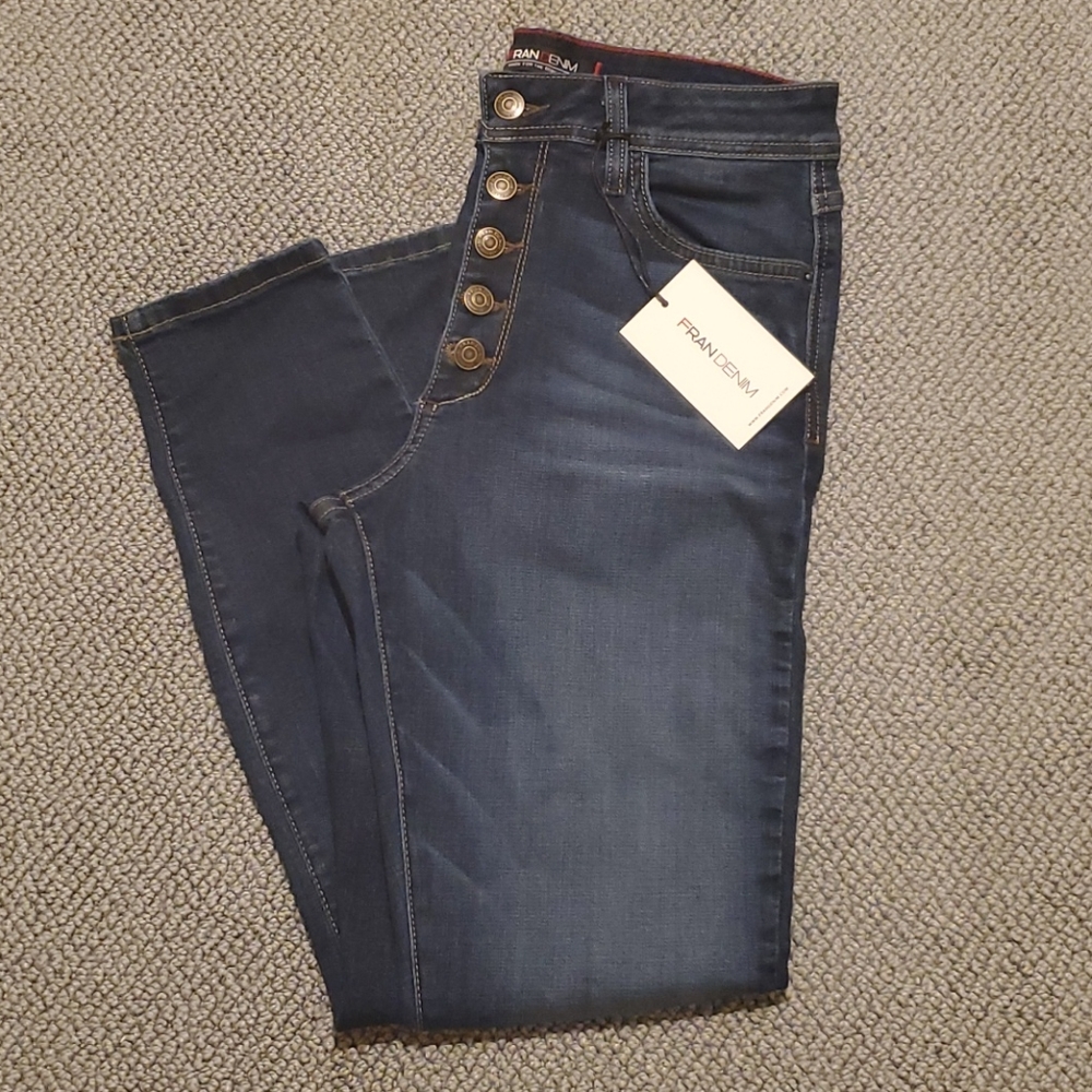 Fran Denim Iris Button Fly Crop Dark